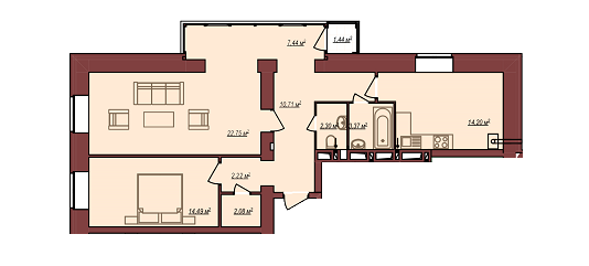 2-комнатная 79.99 м² в ЖК Дом Чехова от 13 500 грн/м², г. Каменец-Подольский