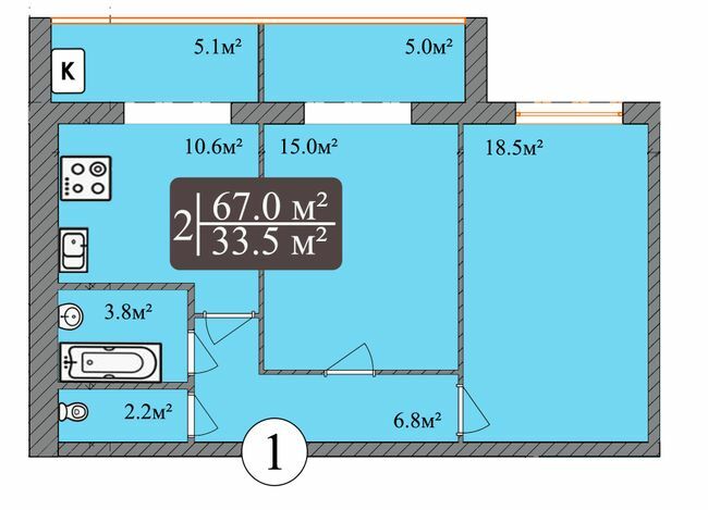 2-комнатная 67 м² в ЖК Dream Park от 12 000 грн/м², Хмельницкий