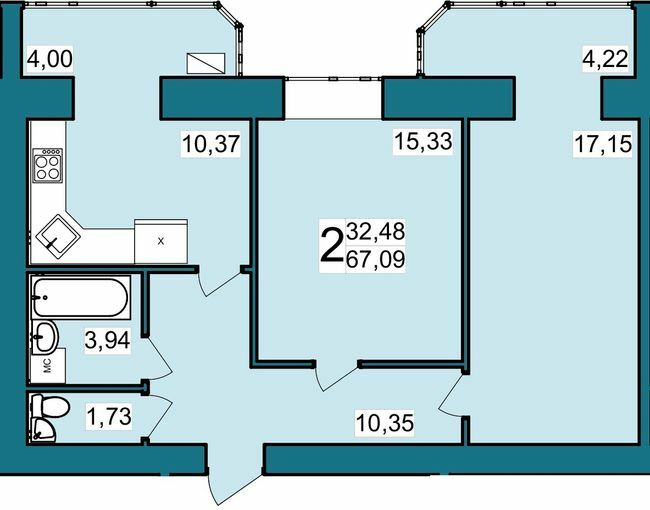 2-комнатная 67.09 м² в ЖК Lakeberry от 12 000 грн/м², Хмельницкий