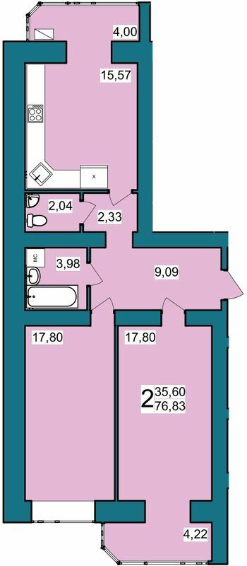 2-комнатная 76.83 м² в ЖК Lakeberry от 15 500 грн/м², Хмельницкий