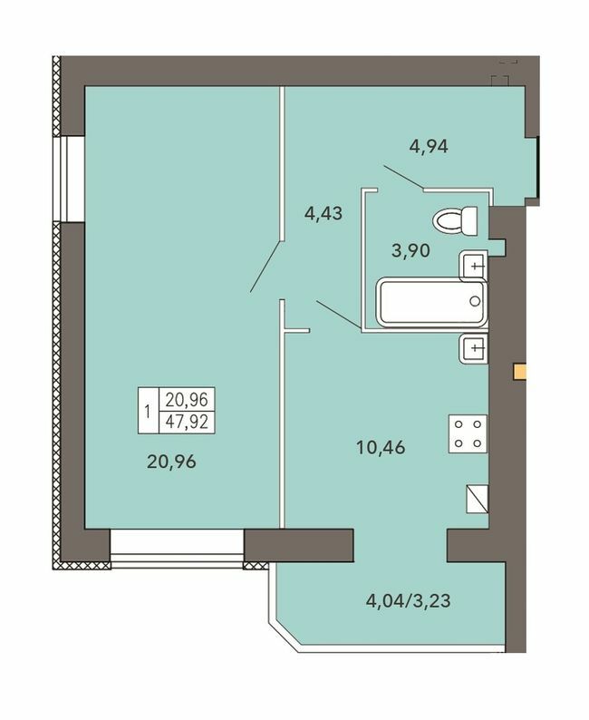 1-комнатная 47.92 м² в ЖК Барбарис от 14 150 грн/м², Хмельницкий