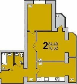 2-кімнатна 76.54 м² в ЖК Бристоль від 13 000 грн/м², Хмельницький