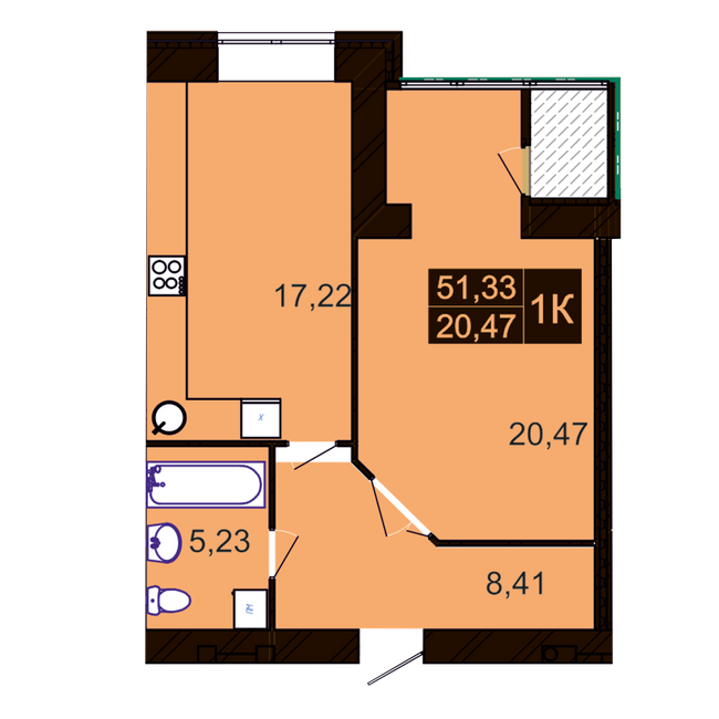 1-кімнатна 51.33 м² в ЖК Millennium Hills від 15 000 грн/м², Хмельницький