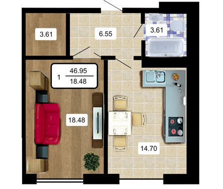 1-кімнатна 46.95 м² в ЖК Paradise від 18 300 грн/м², Хмельницький