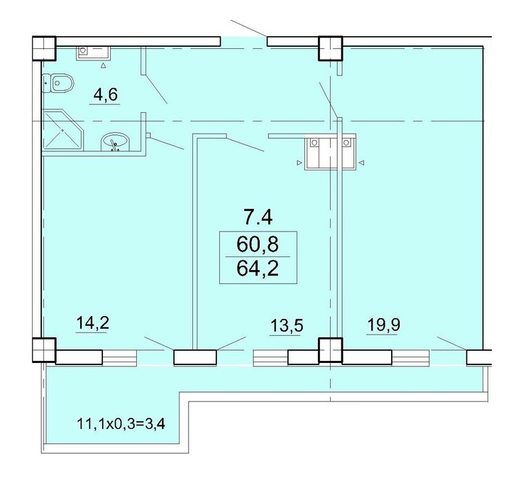 2-комнатная 64.2 м² в КД Аполлон на Карантинной от 35 850 грн/м², Одесса