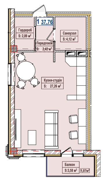 1-кімнатна 37.76 м² в ЖК Олександрівськ від забудовника, Запоріжжя