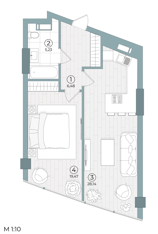 1-комнатная 59.29 м² в ЖК Delrey от 48 000 грн/м², Киев