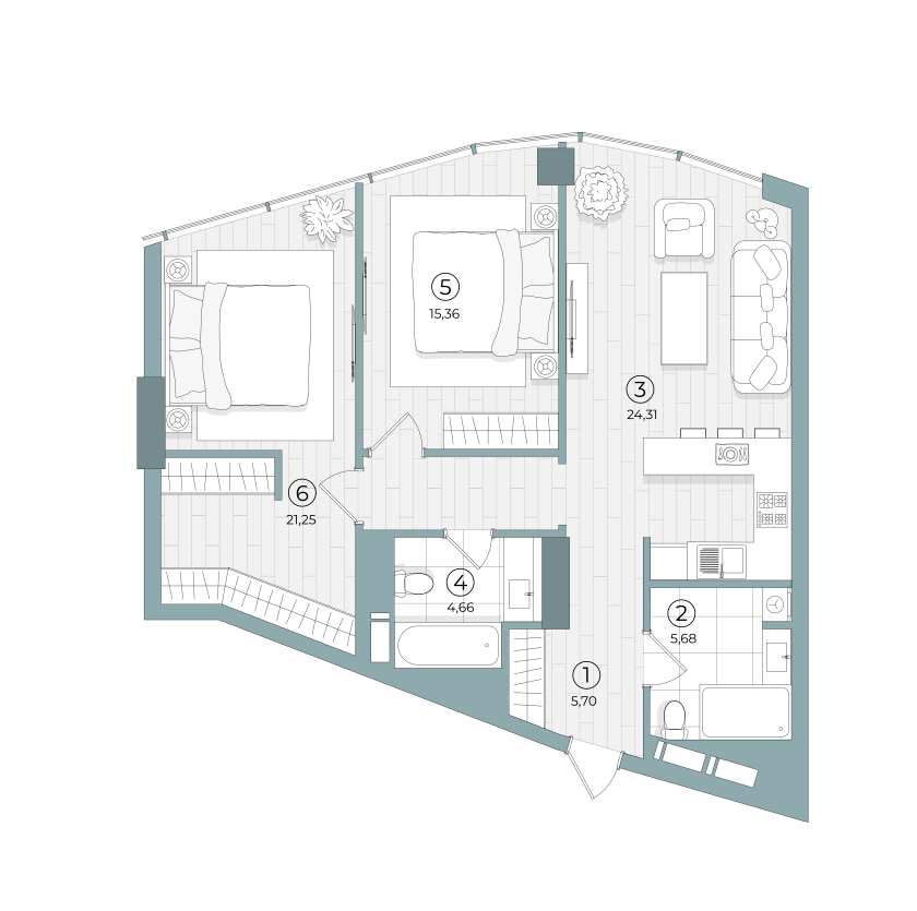 2-комнатная 80.78 м² в ЖК Delrey от 45 950 грн/м², Киев