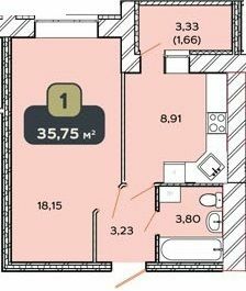 1-кімнатна 35.75 м² в ЖК Spring Town від 10 400 грн/м², Хмельницький