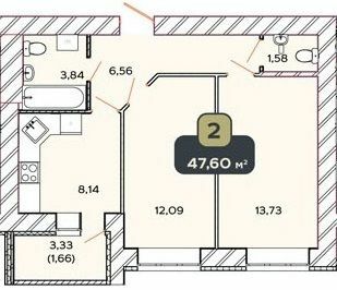 2-комнатная 47.6 м² в ЖК Spring Town от 13 000 грн/м², Хмельницкий