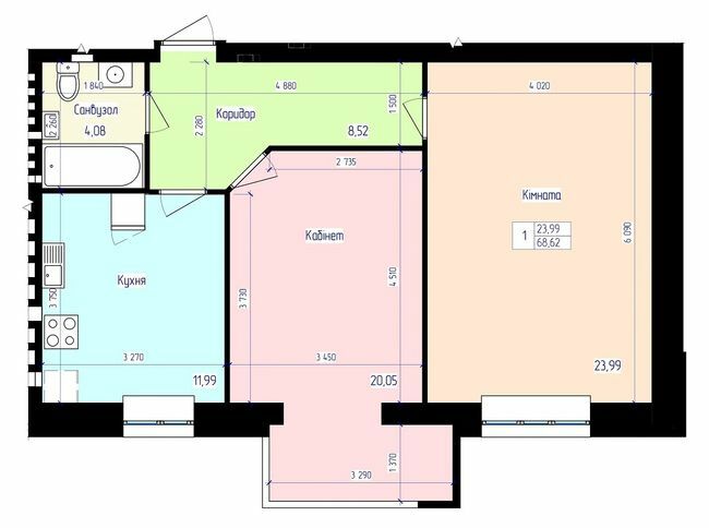 2-кімнатна 68.62 м² в ЖК Барви від забудовника, Хмельницький