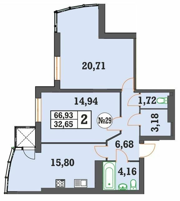 2-комнатная 66.93 м² в ЖК Над Бугом от 13 200 грн/м², Хмельницкий