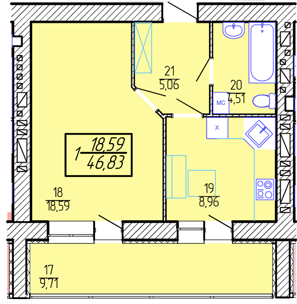 1-комнатная 46.83 м² в ЖК Приозерный от 12 000 грн/м², Хмельницкий