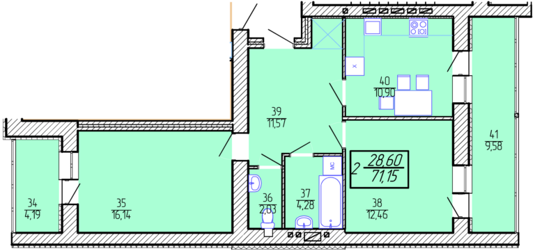 2-кімнатна 71.15 м² в ЖК Приозерний від 10 300 грн/м², Хмельницький