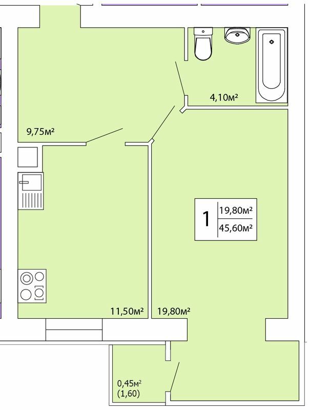 1-кімнатна 45.6 м² в ЖК Комфорт-Кам'янець від 12 250 грн/м², м. Кам`янець-Подільський