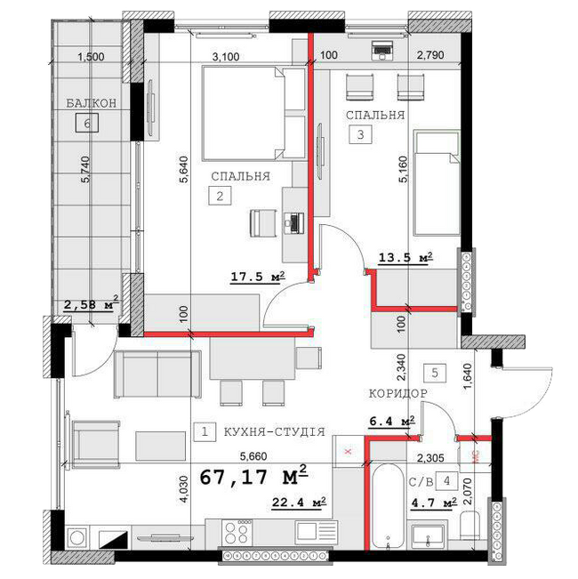 2-кімнатна 67.17 м² в ЖК на вул. Суворова, 14, 16Б, 16В від 12 000 грн/м², м. Кам`янець-Подільський