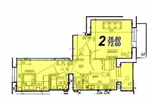 2-комнатная 72.6 м² в ЖК Нова Будова от 13 800 грн/м², г. Каменец-Подольский