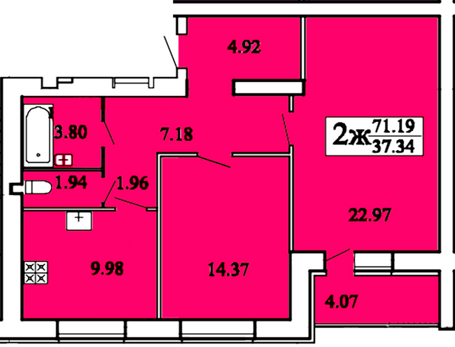 2-комнатная 71.19 м² в ЖК Дом от 13 000 грн/м², Хмельницкий