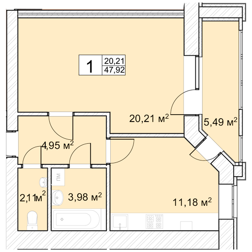 1-кімнатна 47.92 м² в ЖК Прага від 9 900 грн/м², м. Старокостянтинів