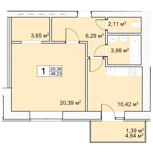 1-кімнатна 48.23 м² в ЖК Прага від 9 900 грн/м², м. Старокостянтинів