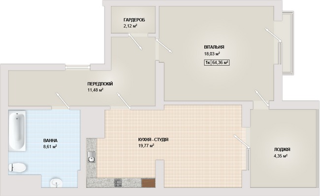 2-комнатная 64.39 м² в ЖК Sonata от 12 700 грн/м², Ивано-Франковск