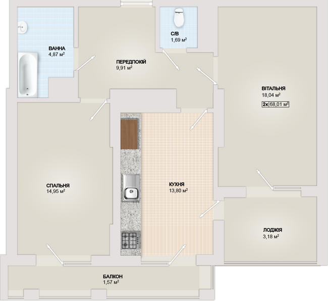 2-комнатная 68.01 м² в ЖК Sonata от 13 100 грн/м², Ивано-Франковск