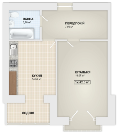 1-комнатная 42.5 м² в ЖК Городок Мануфактура от 13 900 грн/м², Ивано-Франковск