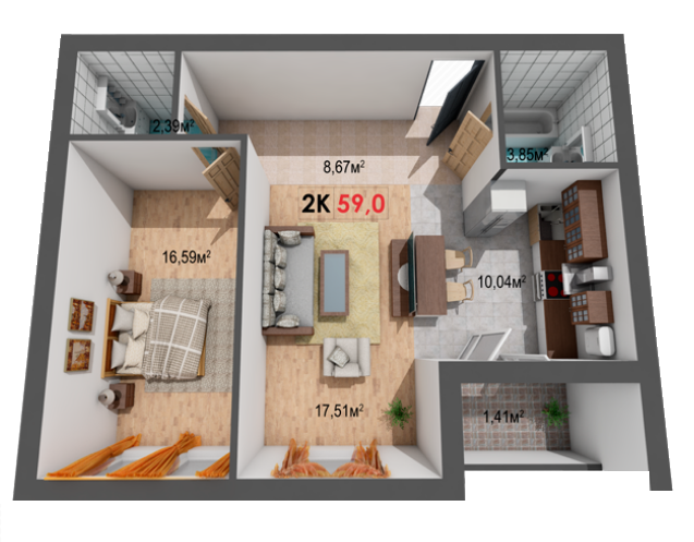 2-комнатная 59 м² в ЖК Квартал Венский от 14 200 грн/м², Ивано-Франковск