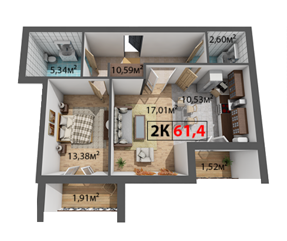 2-комнатная 61.4 м² в ЖК Квартал Венский от 14 200 грн/м², Ивано-Франковск