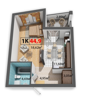 1-комнатная 44.9 м² в ЖК Квартал Краковский от 11 000 грн/м², с. Волчинец
