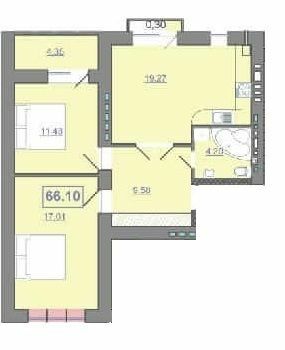 2-комнатная 66.1 м² в ЖК Квартал Патриот от 11 400 грн/м², Ивано-Франковск