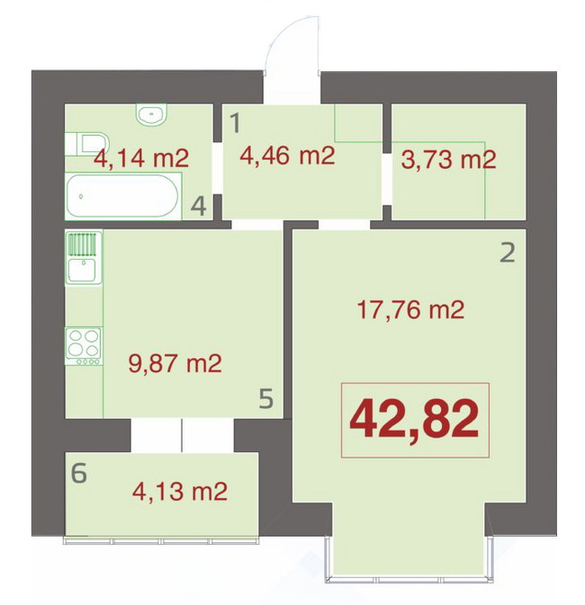 1-кімнатна 42.82 м² в ЖК Левада Дем’янів Лаз від 10 700 грн/м², Івано-Франківськ