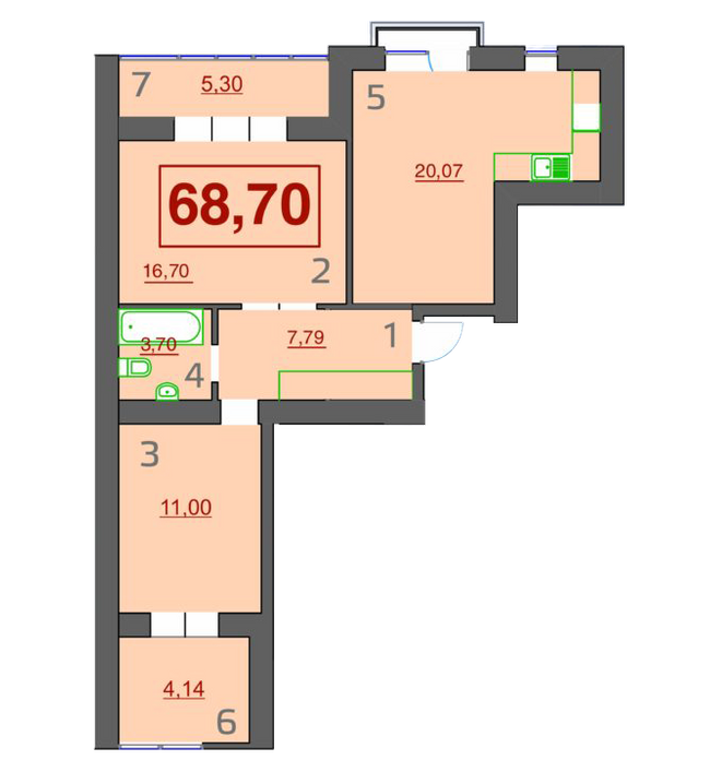 2-кімнатна 68.7 м² в ЖК Левада Дем’янів Лаз від 11 100 грн/м², Івано-Франківськ