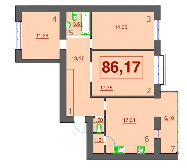 3-кімнатна 86.17 м² в ЖК Левада Дем’янів Лаз від 10 500 грн/м², Івано-Франківськ