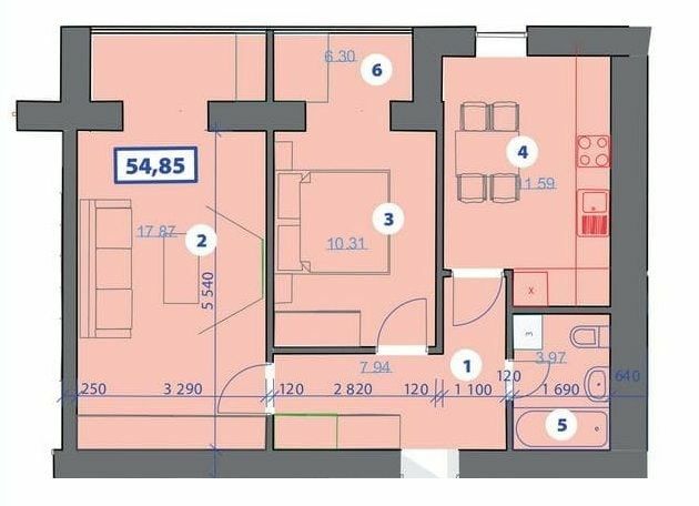 2-комнатная 54.85 м² в ЖК Квартал Галицкий от 13 200 грн/м², Ивано-Франковск