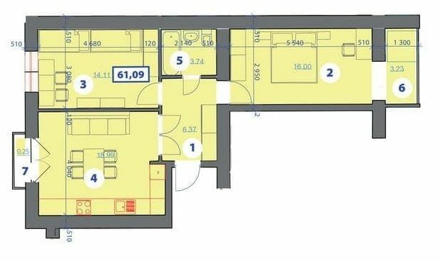 2-комнатная 61.09 м² в ЖК Квартал Галицкий от 13 200 грн/м², Ивано-Франковск