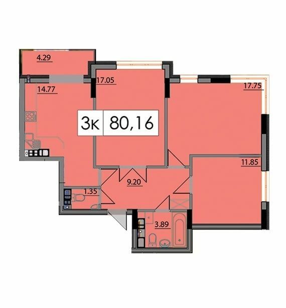 3-комнатная 89.58 м² в ЖК Липская Башня от 13 700 грн/м², Ивано-Франковск