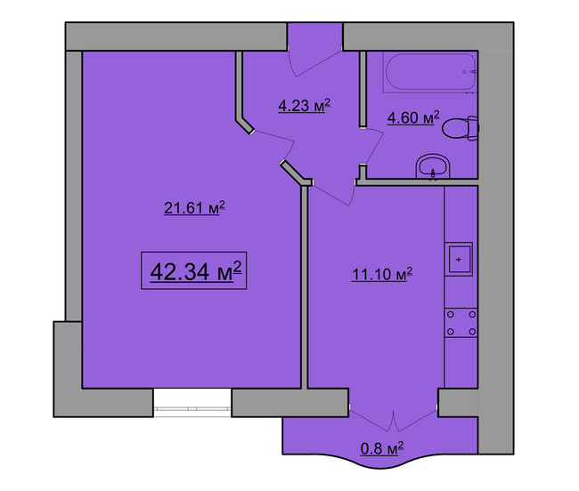 1-комнатная 42.34 м² в ЖК им. Яна от застройщика, Ивано-Франковск