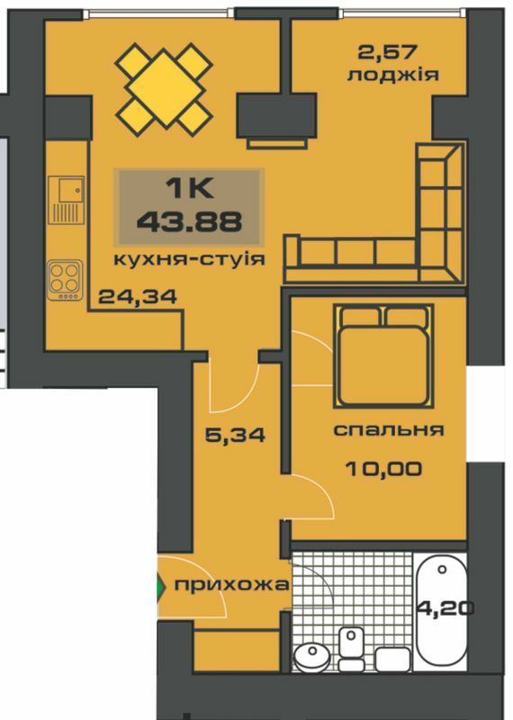 1-комнатная 43.88 м² в ЖК на ул. Независимости, 146А от 13 200 грн/м², Ивано-Франковск