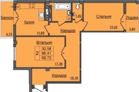 2-комнатная 69.73 м² в ЖК Хмельницкий от 12 000 грн/м², Ивано-Франковск