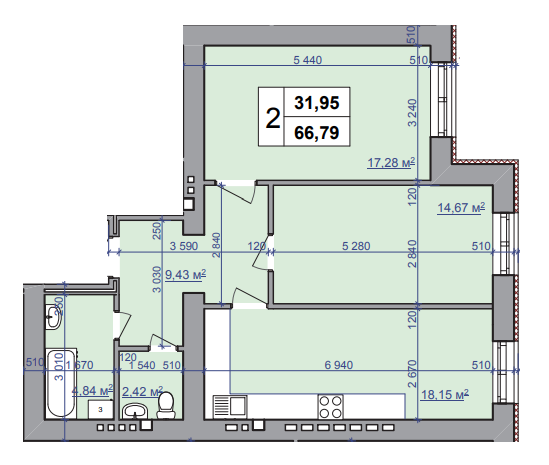 2-комнатная 66.79 м² в ЖК на ул. Шевченко, 52 от 25 350 грн/м², Ивано-Франковск