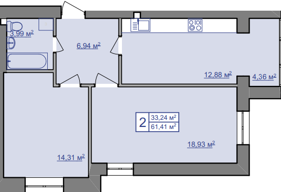 2-кімнатна 61.41 м² в ЖК Парковий маєток від 9 700 грн/м², Івано-Франківськ