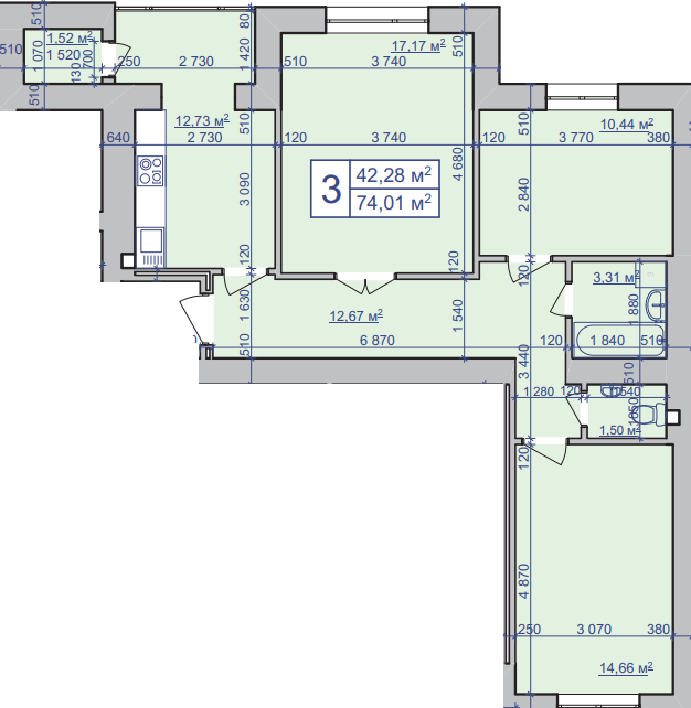 3-кімнатна 74.01 м² в ЖК Парковий маєток від 9 550 грн/м², Івано-Франківськ