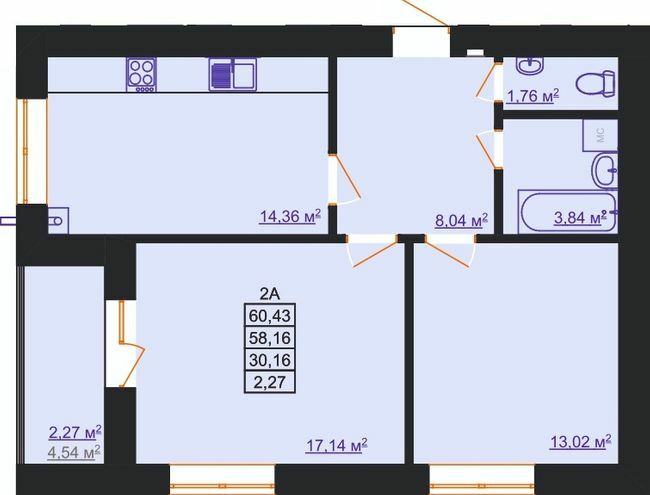 2-комнатная 60.43 м² в ЖК Світанковий от 9 900 грн/м², Ивано-Франковск