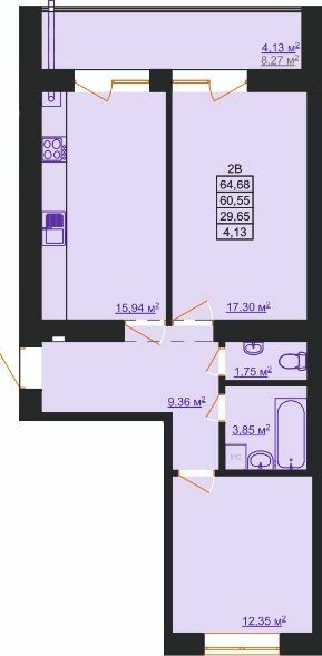 2-комнатная 64.68 м² в ЖК Світанковий от 8 800 грн/м², Ивано-Франковск