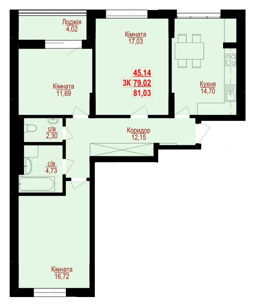 3-кімнатна 81.03 м² в ЖК Цитадель-1 від 11 900 грн/м², Івано-Франківськ