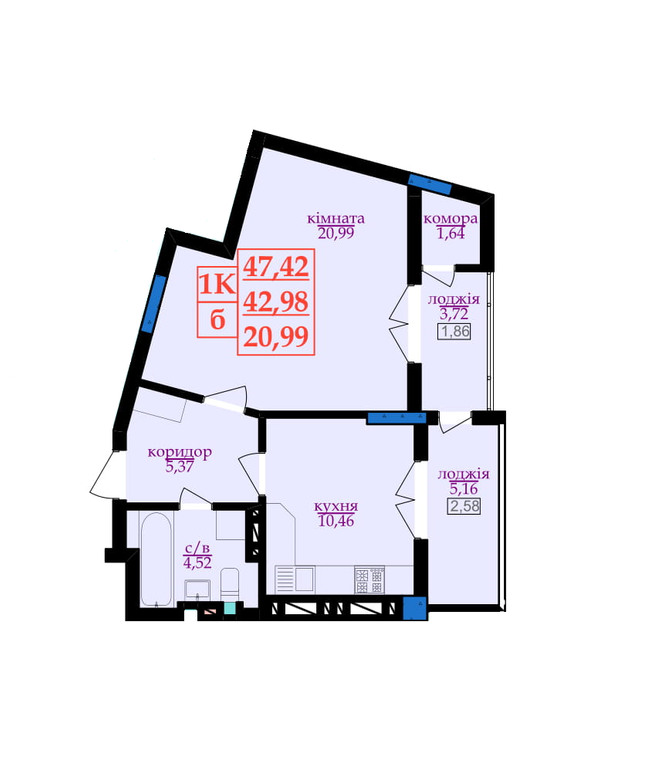 1-кімнатна 47.42 м² в ЖК Цитадель-3 від 12 000 грн/м², Івано-Франківськ