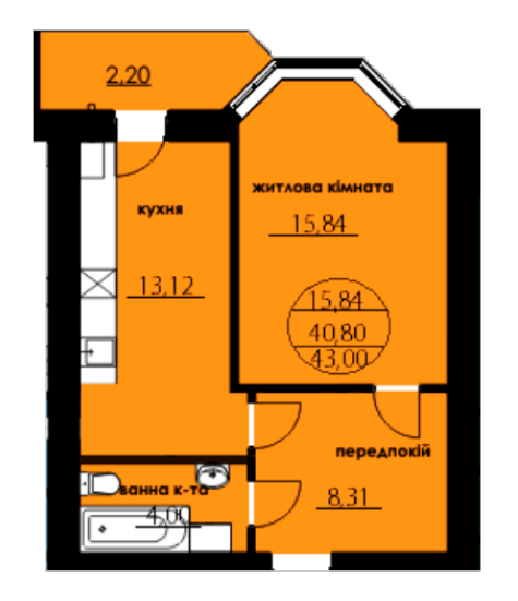 1-комнатная 43 м² в ЖК Нова оселя плюс от застройщика, г. Надворная