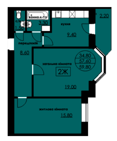 2-комнатная 59.8 м² в ЖК Нова оселя плюс от 10 550 грн/м², г. Надворная