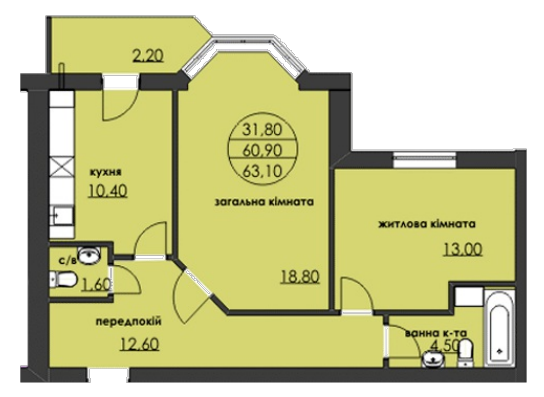 2-кімнатна 62.6 м² в ЖК Нова оселя плюс від 10 550 грн/м², м. Надвірна